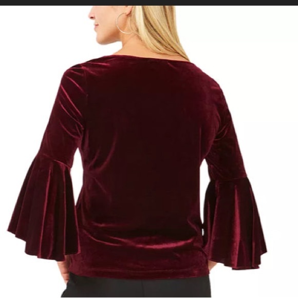 MSK Velvet Burgundy Blouse with Flared Bell Sleeves NWOT - Picture 3 of 5